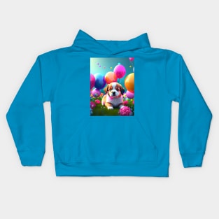 Cute Puppy with balloons Kids Hoodie